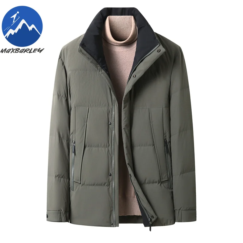 Maxbarley Men Down Jacket Trendy Stand Collar Outdoor Office Lightweight Padded Jackets Business Casual Winter Thicken Warm Coat