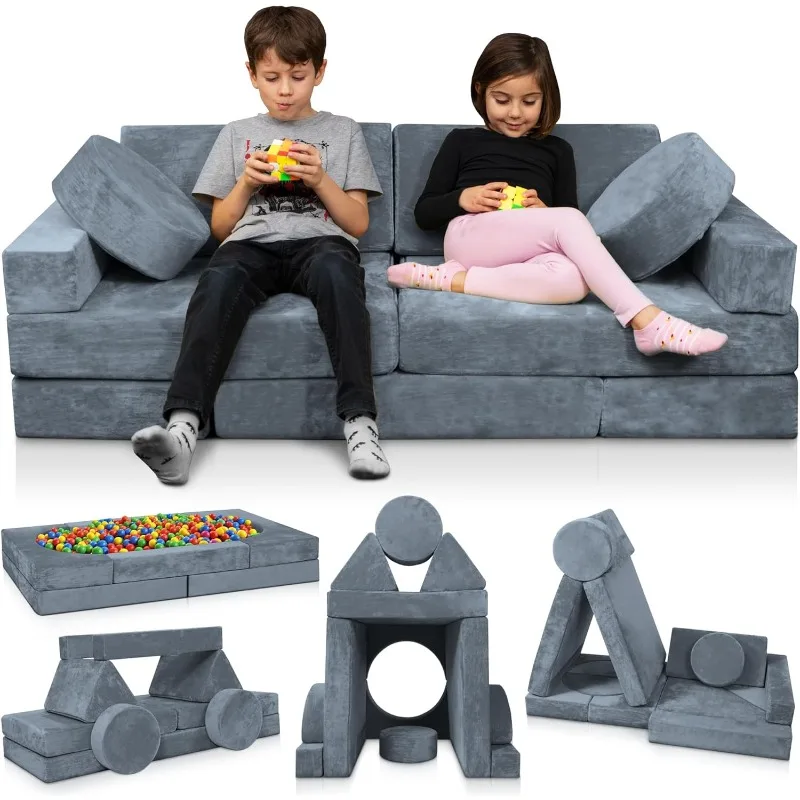 Child Sectional Sofa,Fortplay Bedroom and Playroom Furniture for Toddlers, Convertible Foam and Floor Cushion for Boys and Girls