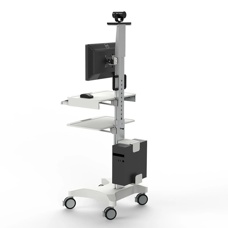 Height Adjustable Medical Cart CPU Holder Computer Trolley for Dental Clinic Hospital Workstation with Wheels