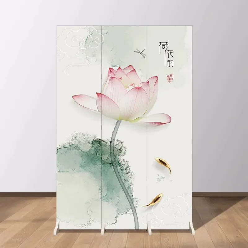 Chinese Style Folding Screen Partition for Living Room Entrance Front Door Mobile Office Home Porch Lotus Design Room Divider