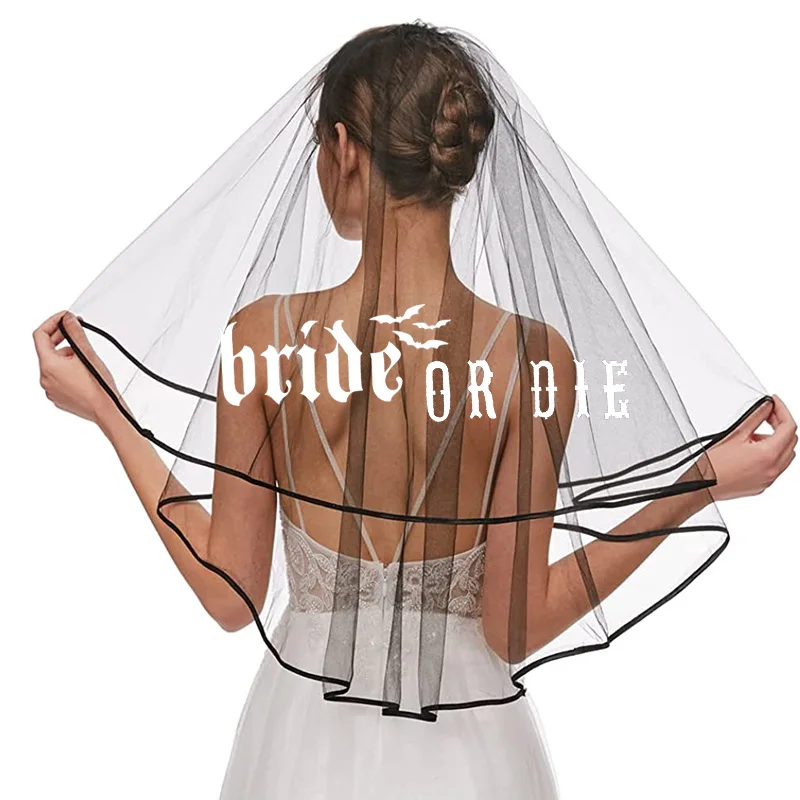 Bride or Die black veil Halloween Bachelorette hen Party fall Wedding bridal shower Gothic bride to be Costume Decoration gift