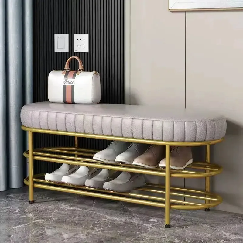 

Shoes At Door Of House Entrance Designer Cloakroom Sofa Stool Against The Wall Long Bench Bed End