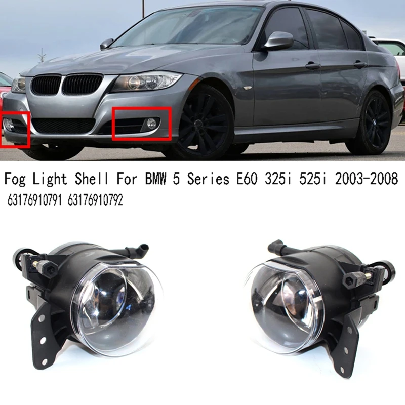 1Pair Front Bumper Fog Light Shell Cover Without Bulb For BMW 5 Series E60 325I 525I 2003-2008 63176910791 63176910792