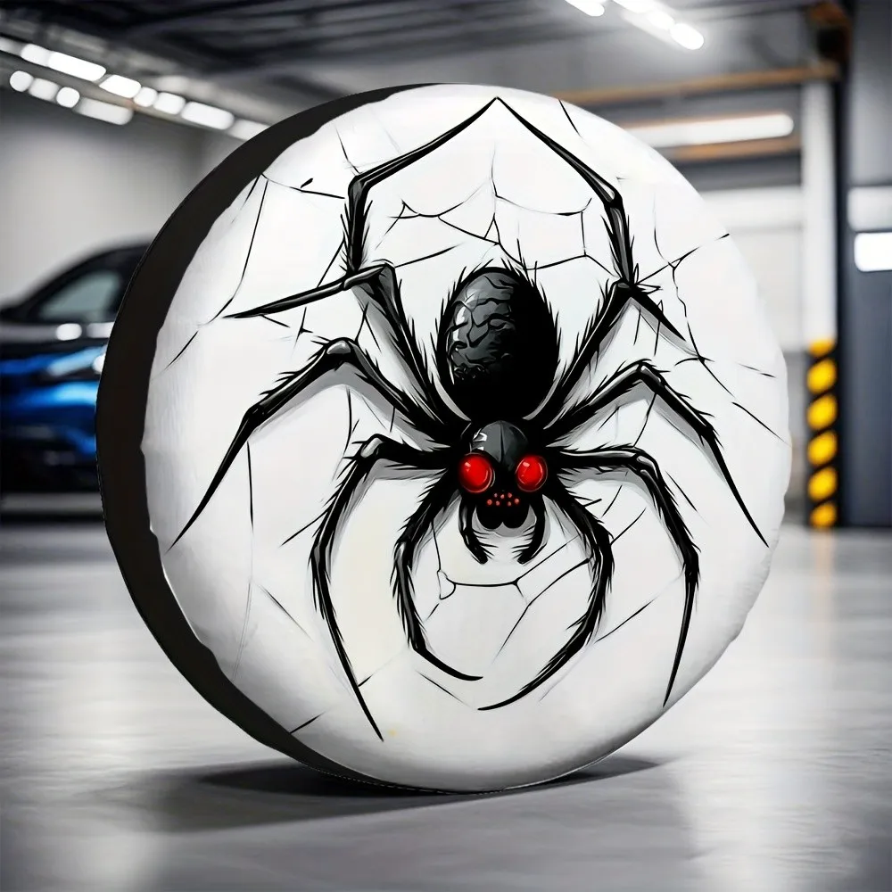 

Black Spider on Web Tire Cover 100 Percent Polyester Durable Spare Wheel Cover for RV