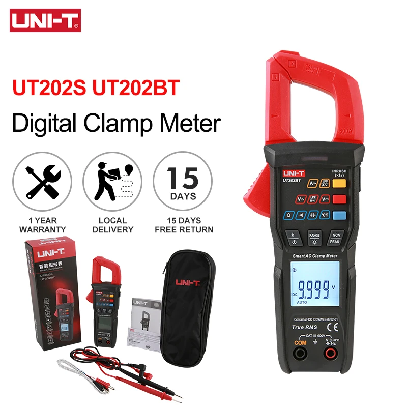 

UNI-T Digital Clamp Meter UT202S UT202BT 600A AC Current Pliers Ammeter Voltage Tester Temperature Frequency Meter Auto Range