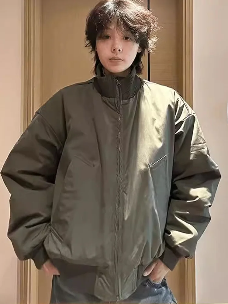 

American Retro Bomber Pilot Jaet Cotton Coat Men Winter Thiened Cotton Filling Cleanfit Baseball orm Outerwear
