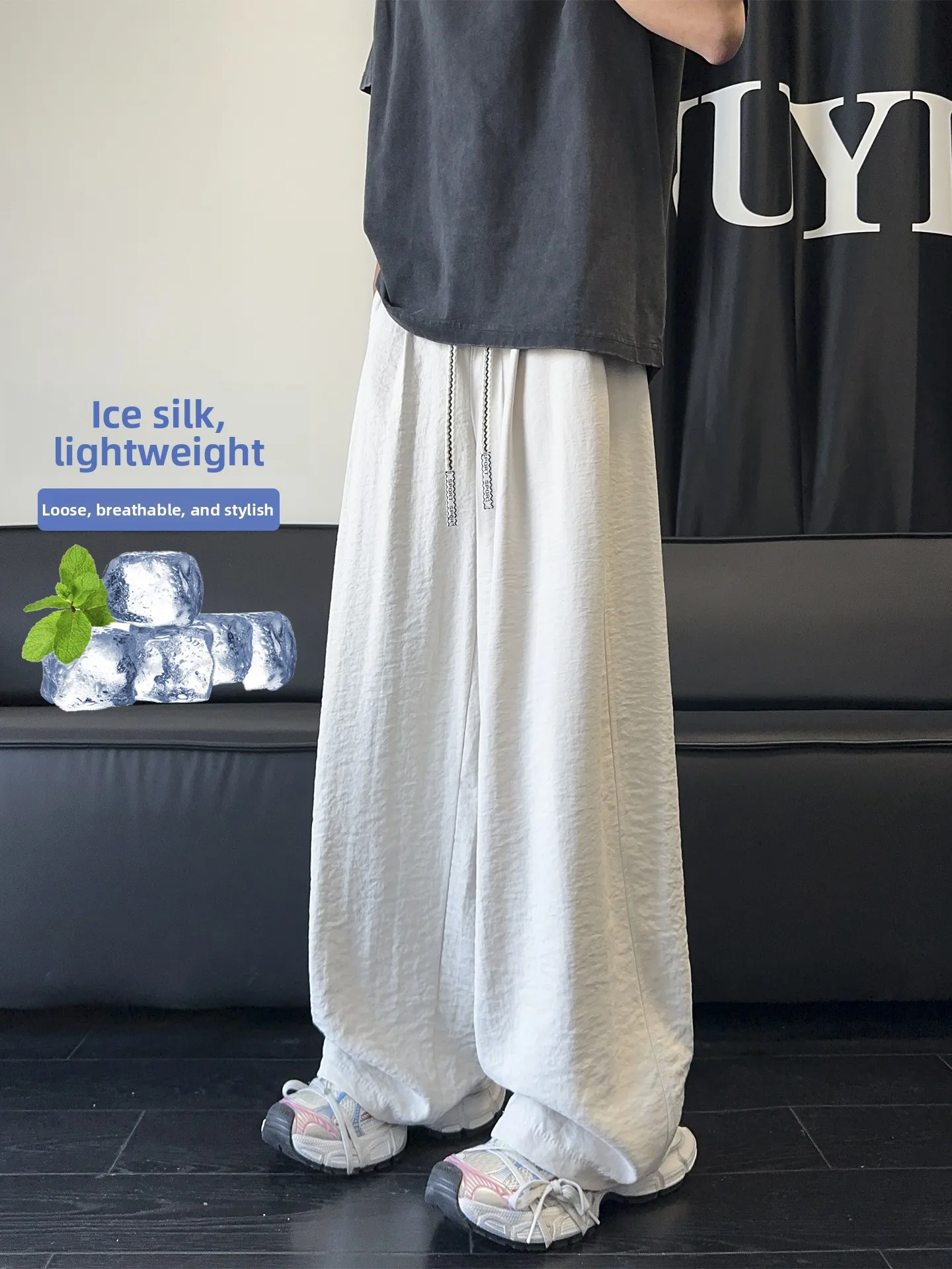 

Ледяной шелк Qui Dry, летние тонкие мужские спортивные брюки, повседневные брюки с прямыми штанинами, модные удобные брюки High Street Sle...