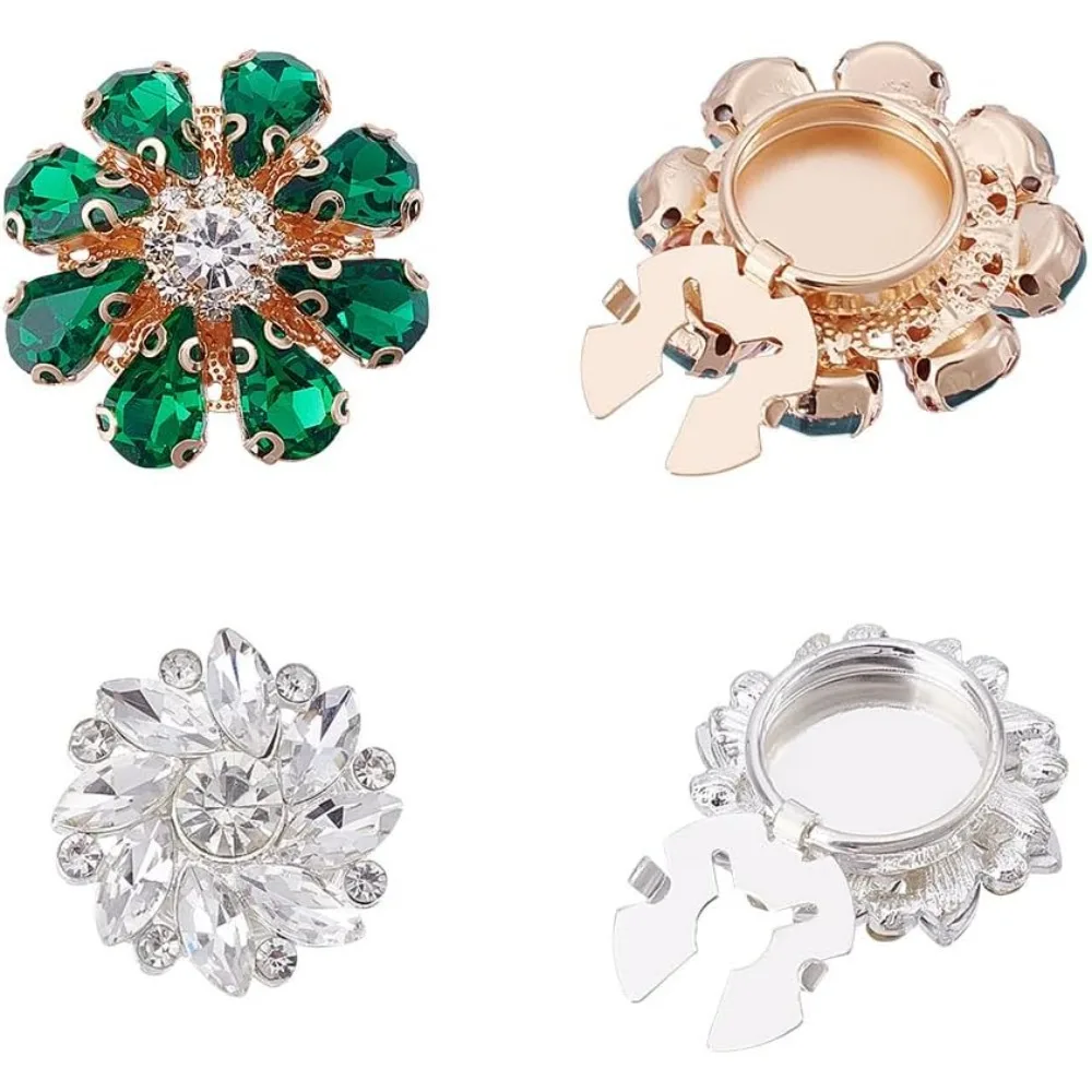 

4Pcs 2 Styles Rhinestone Buttons Cover Button Cover Sleeve Buttons Cover Flower Buttons Cover Detachable Shirt Button Clips