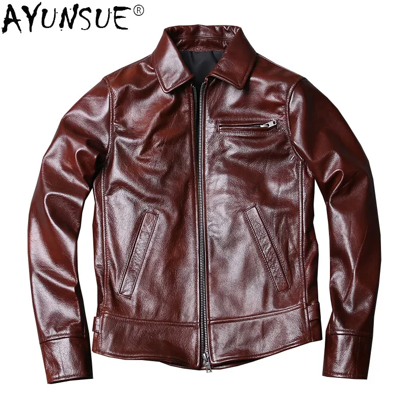 

2021 Fashion Genuine Leather Jacket Men Short Cow Leather Coat Streetwear Motorcycle Men Clothing Blouson Cuir Homme WPY3672