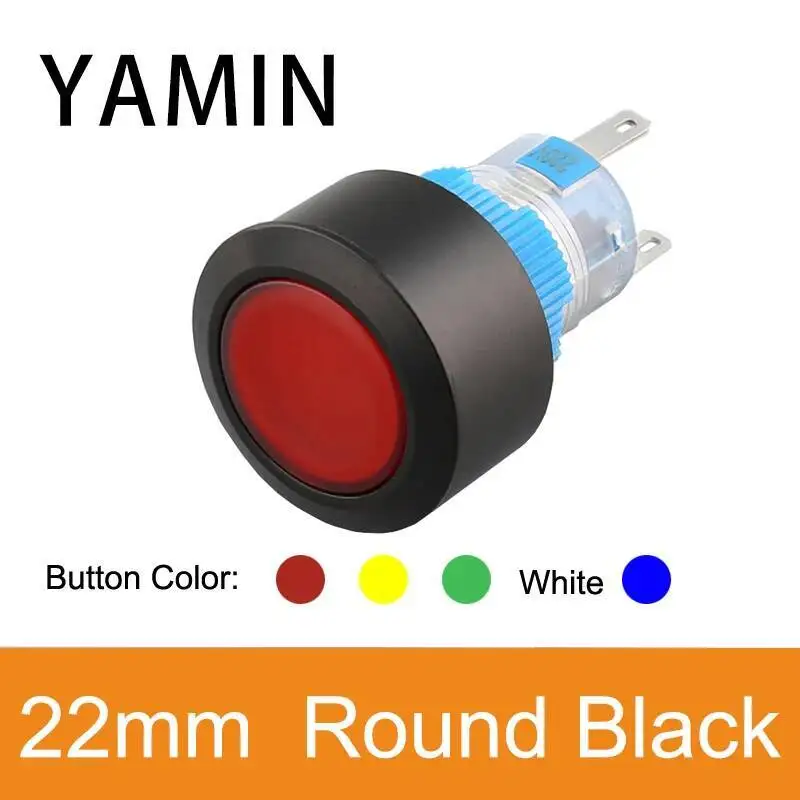 مفتاح زر ضغط بلاستيكي مع مصباح ، دائري ، مربع ، مستطيل ، معدات 5A ، ملحق بدء التشغيل ، No NC ، 22 مللي متر ، 5 قطعة