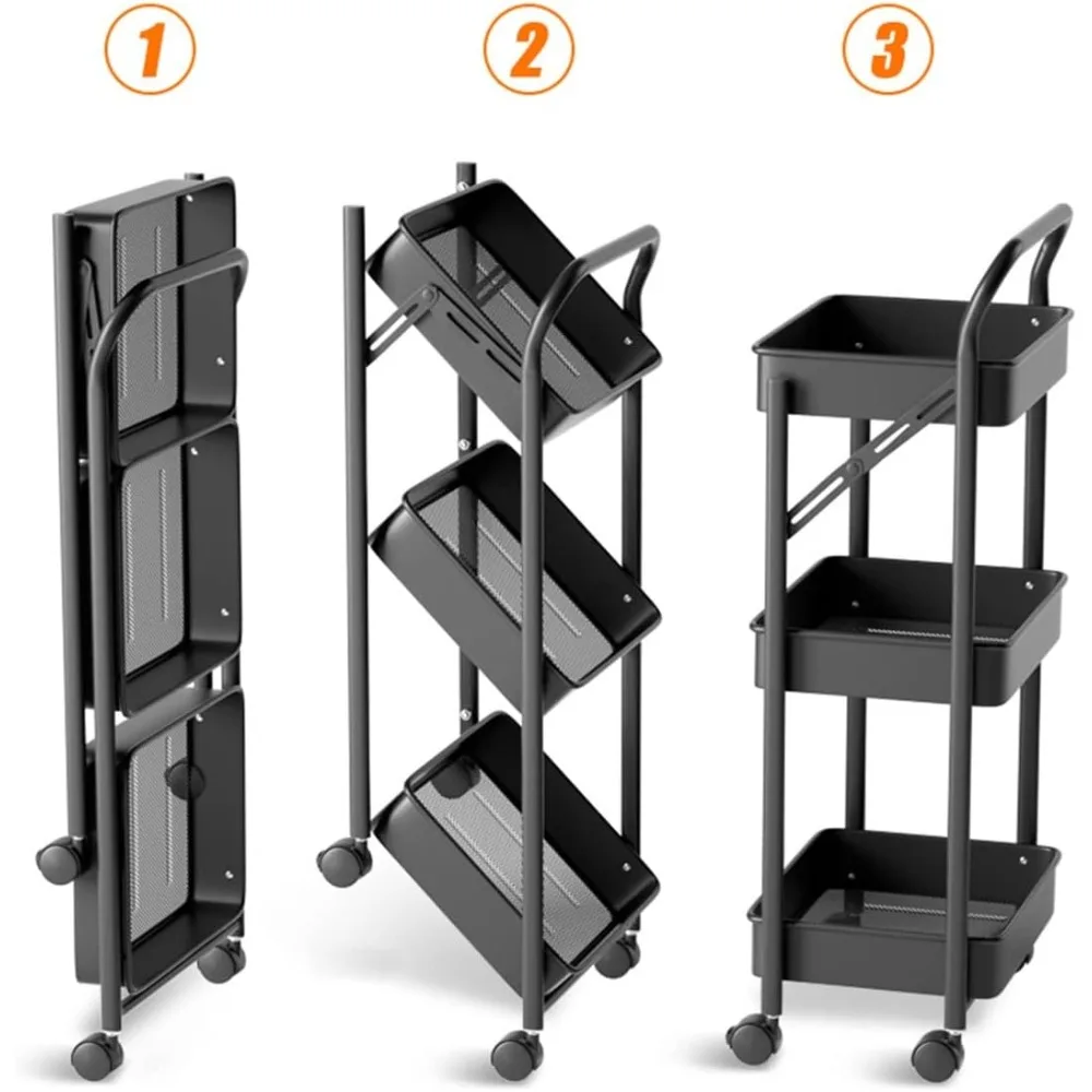 عربة أدوات قابلة للطي لتخزين المطبخ والحمام مع أرفف متنقلة قابلة للخارج #3