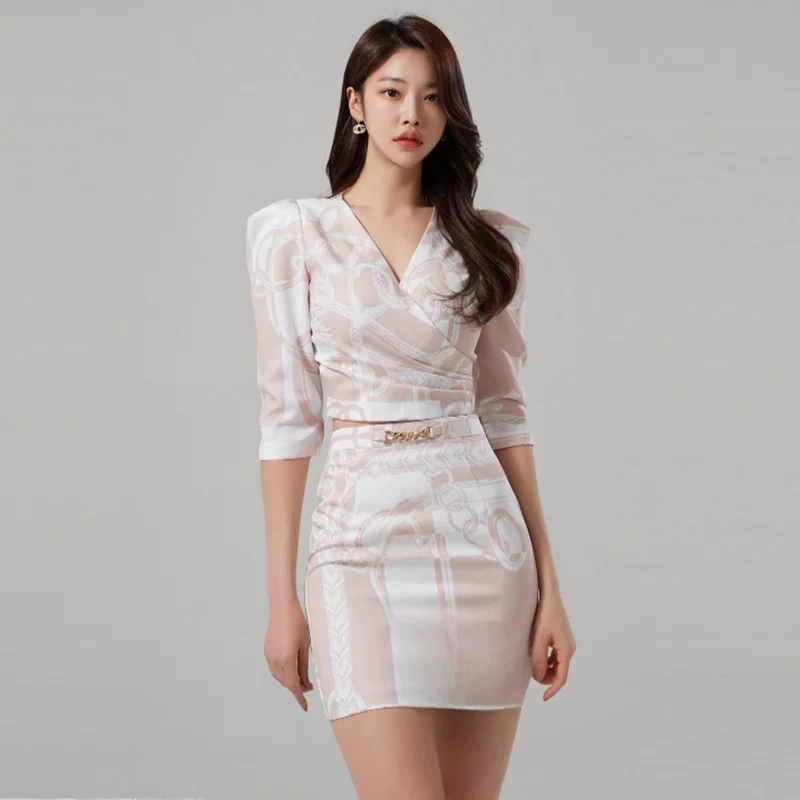 

Весенний сексуальный комплект униформы для работы: юбка и топ для ресепшн, профессиональный, высококачественный, приталенный, с цветочным принтом, элегантный, модный