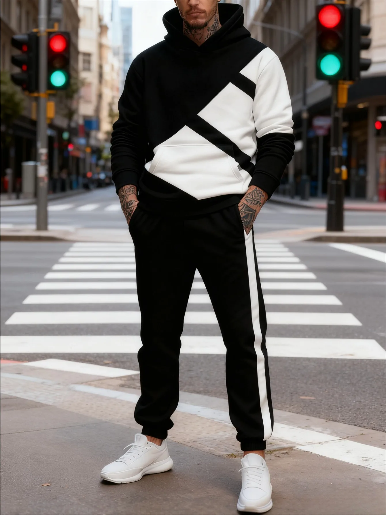 European and American Men's Digital Printing Hooded Sports Suit - High-Quality Skin-Friendly Sweatshirt Fabric