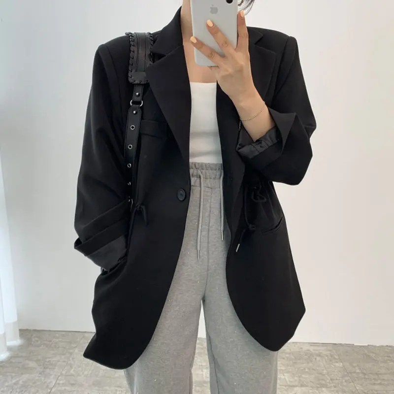 Tannt Women Blazer Drawtherope Vintage Fashion Oversize Winter Jacket Black Khaki Bandages Chic And Elegant Woman Jacket 2023