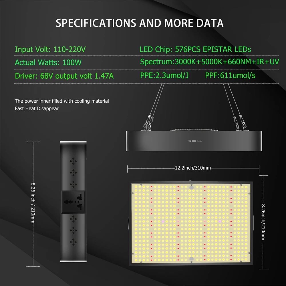 الطيف الكامل LED تنمو ضوء للنباتات الخضراء والخضروات والزهور ضوء النمو ، التيار المتناوب 110-220 فولت ، 3000K ، 5000K