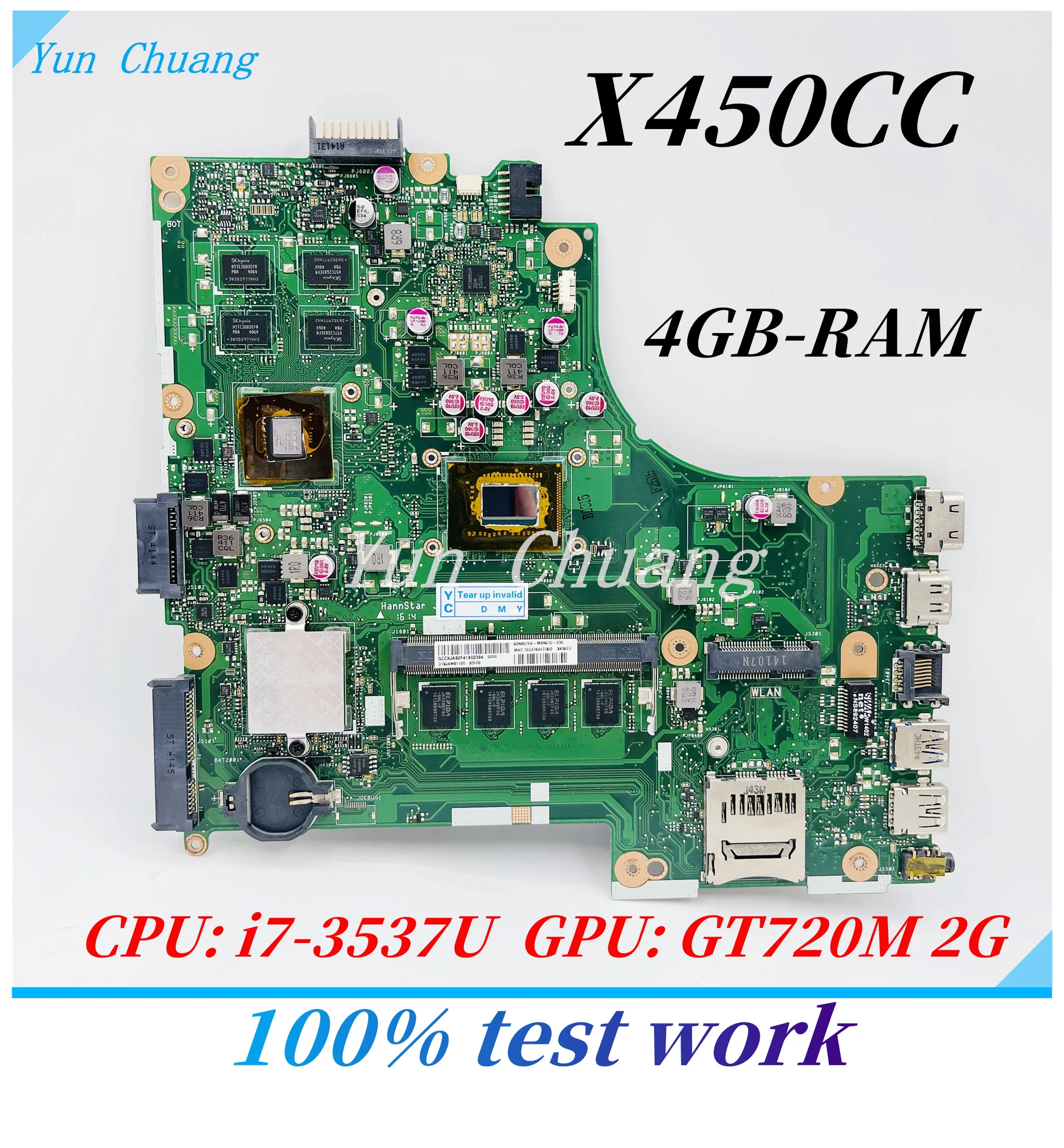 

Материнская плата X450CC для ASUS Y481C X450CC A450C K450V X450C, материнская плата для ноутбука с процессором i7-3537U GT720M 2G 4GB-RAM 100%, тестовая работа