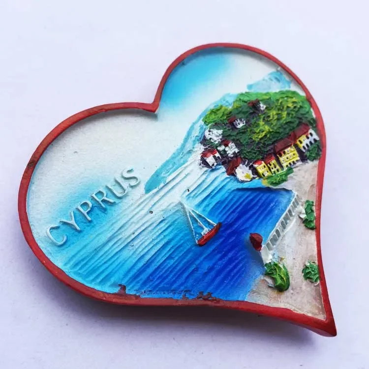 Europe Tourism Fridge Magnet Souvenir Cyprus Creative Heart-shaped Sea View 3d Magnet Fridge Kitchen Accessories Decoration Home