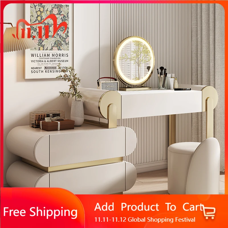 

Women Modern Vanity Table Luxury Bedroom Makeup Mirror Chair Drawers Dressing Table Wood Girl Penteadeira Postmodern Furniture