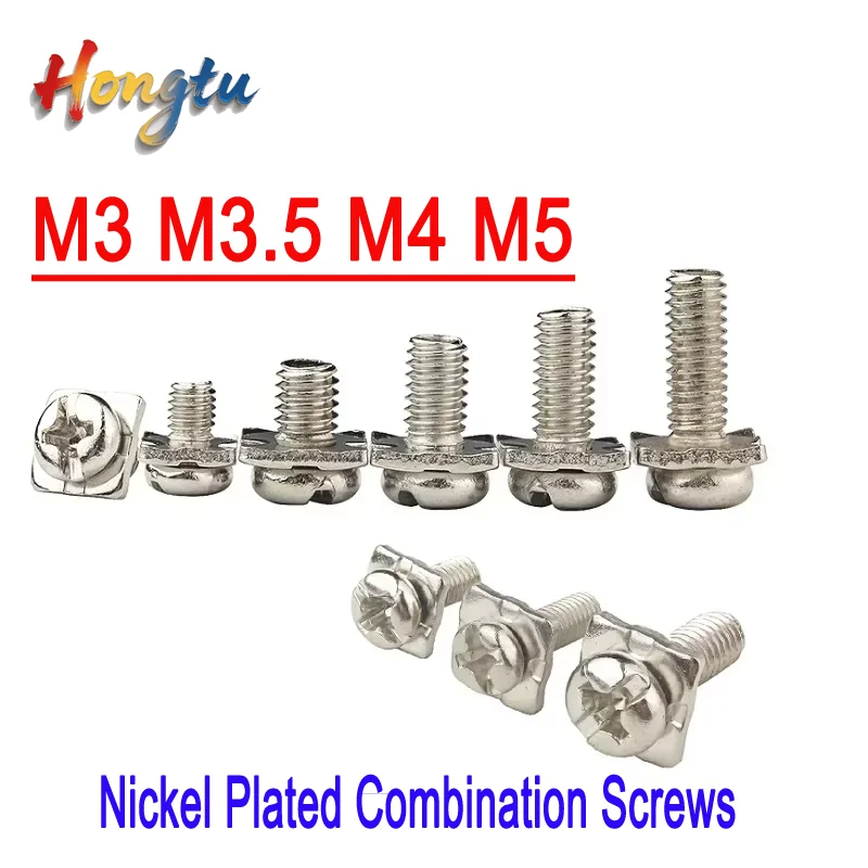 

Nickel Plated Combination Screws - M3-M5, Square Washer, Cross Head (Round/Pan) Terminal Screw