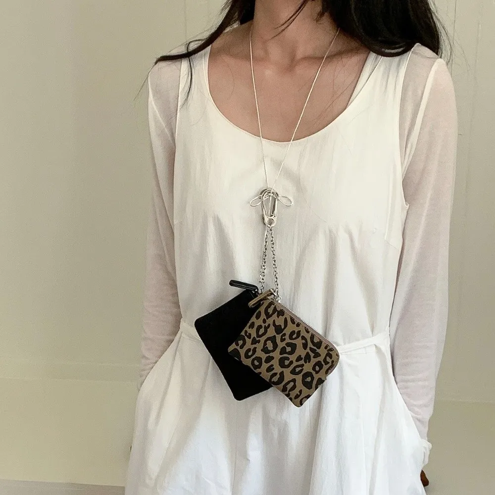 

Fashion Leopard Print Suede Coin Purse Zipper Lipstick Key Bag Travel Chain Wallet Ultralight Portable Small Storage Bag