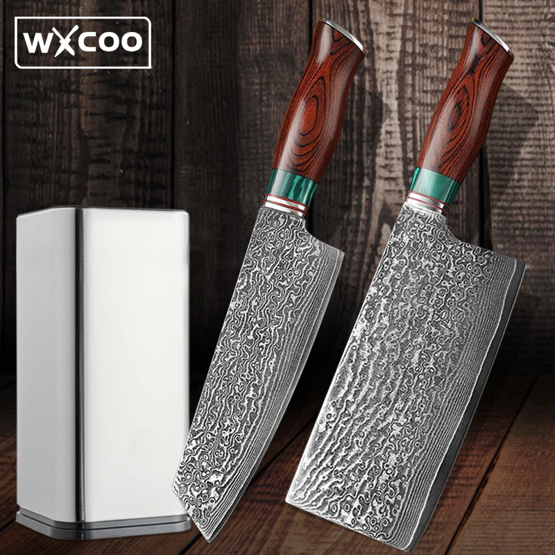 Kitchen Chef Knife Damascus Steel Chopping Butcher Meat Cleaver Bone Utility Slicing Knives Fish Vegetable Cutting Knife