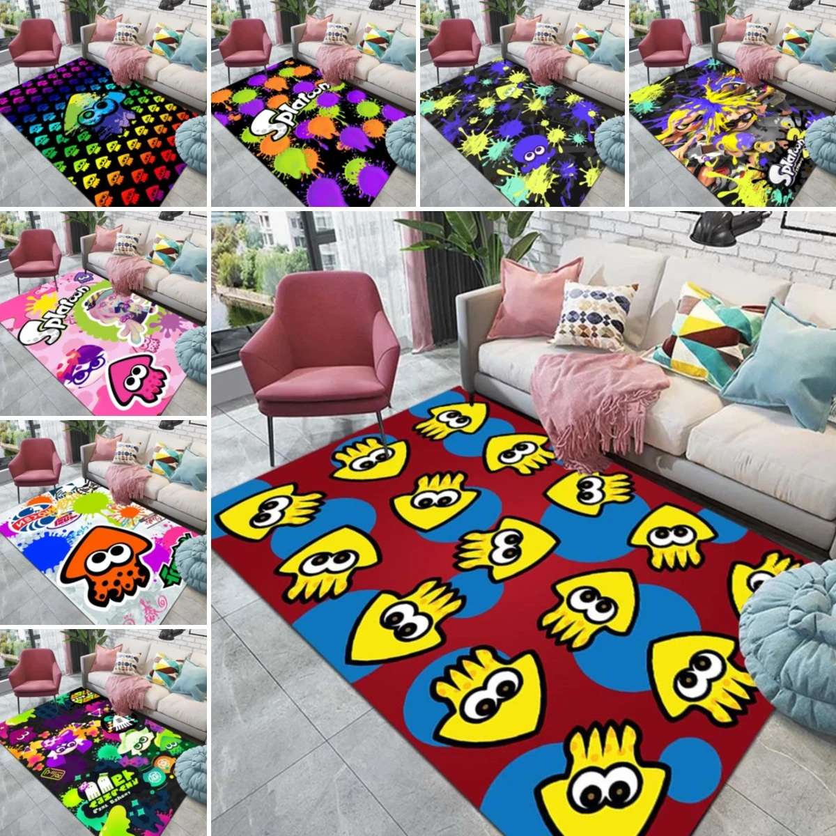 Alfombrillas de cocina impresas en 3D con dibujos animados S-Splatoon de varios tamaños, alfombrillas antideslizantes para áreas exteriores, decoración del hogar, regalos de cumpleaños, personalizables