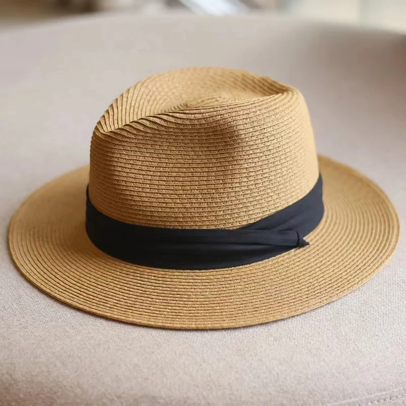 60cm Summer Fedora Short Brim Straw Hat Men Women Sun Hat Big Size Big Head Trilby Hats