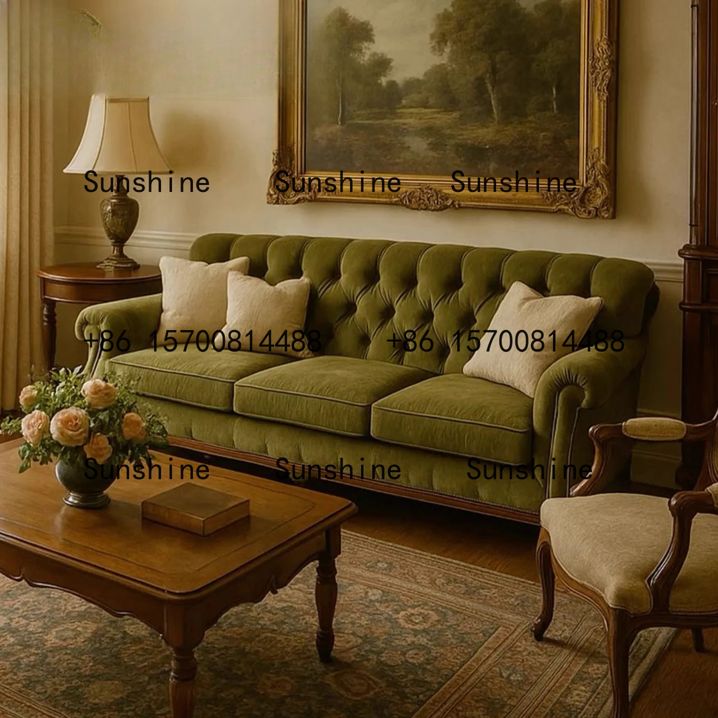 

American retro fabric soft bag buckle sofa small apartment living room straight row