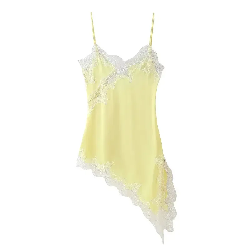 Bonny 2025 nouvelles femmes robe mode col en v sans manches dos nu dentelle robes asymétriques Sexy mince femme plage vacances