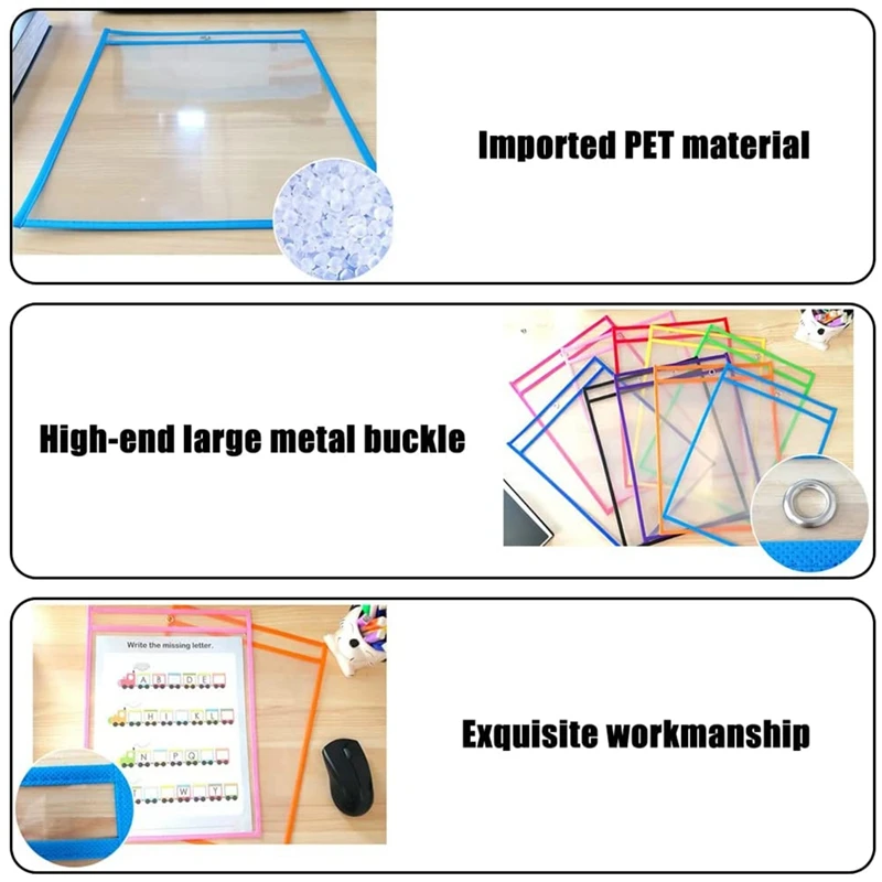 Reutilizável Aprendizagem e Coleta Dry Erase Bags, 12 Pen Holders, 1 Borracha para salas de aula, Pintura, 12 pcs