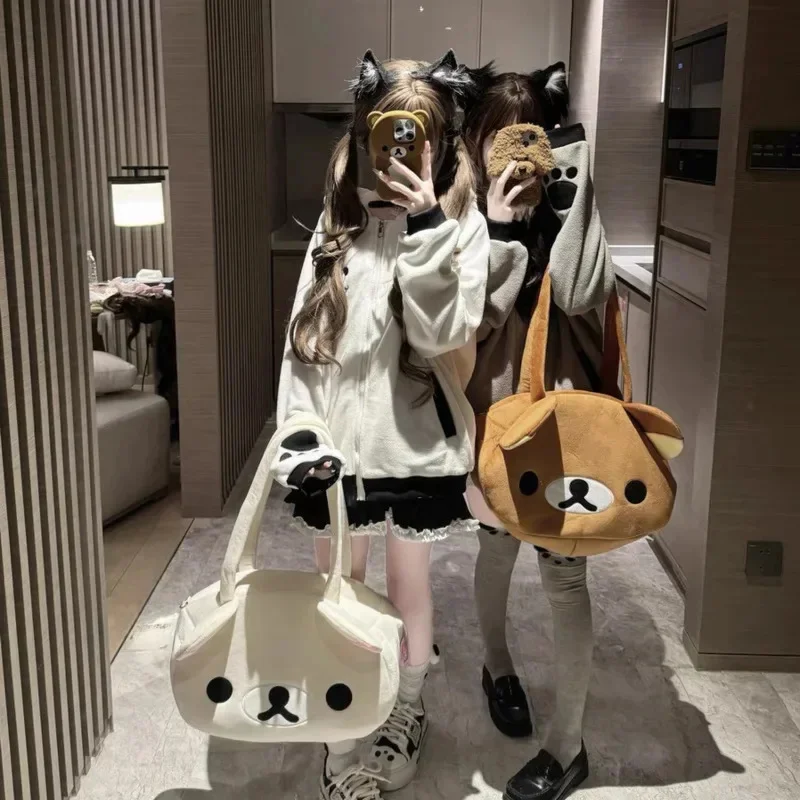 

Adorable Bear Ears Soft Plush Tote Bag Large Capacity Casual Shoulder Bag For Girls Gift Or Daily Carry