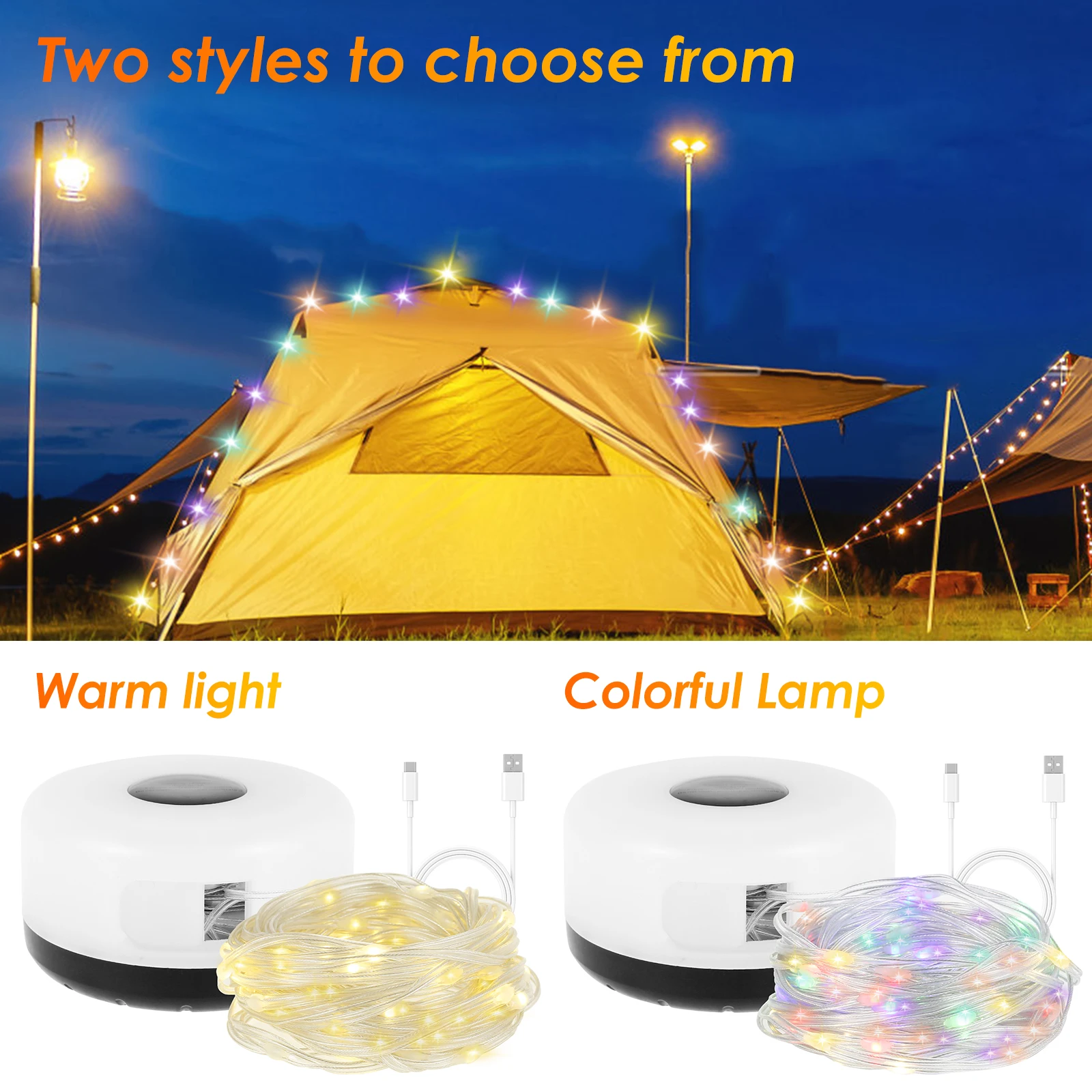 Camping Lights Hanging Camping String Lights with 5 Lighting Modes Waterproof Camping Lights String Enduing Camping Lights for