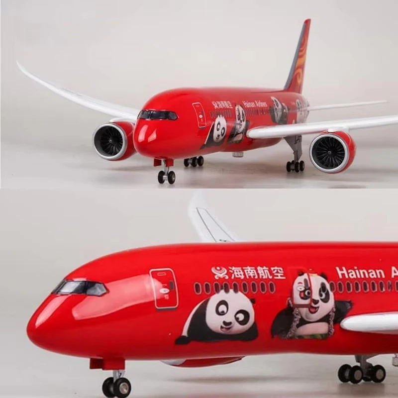 

43cm Resin Aircraft B787 Hainan Airlines Panda airplane kids toys 1:130 Scale Die-Cast Model W Lights & Wheels Collection Displa
