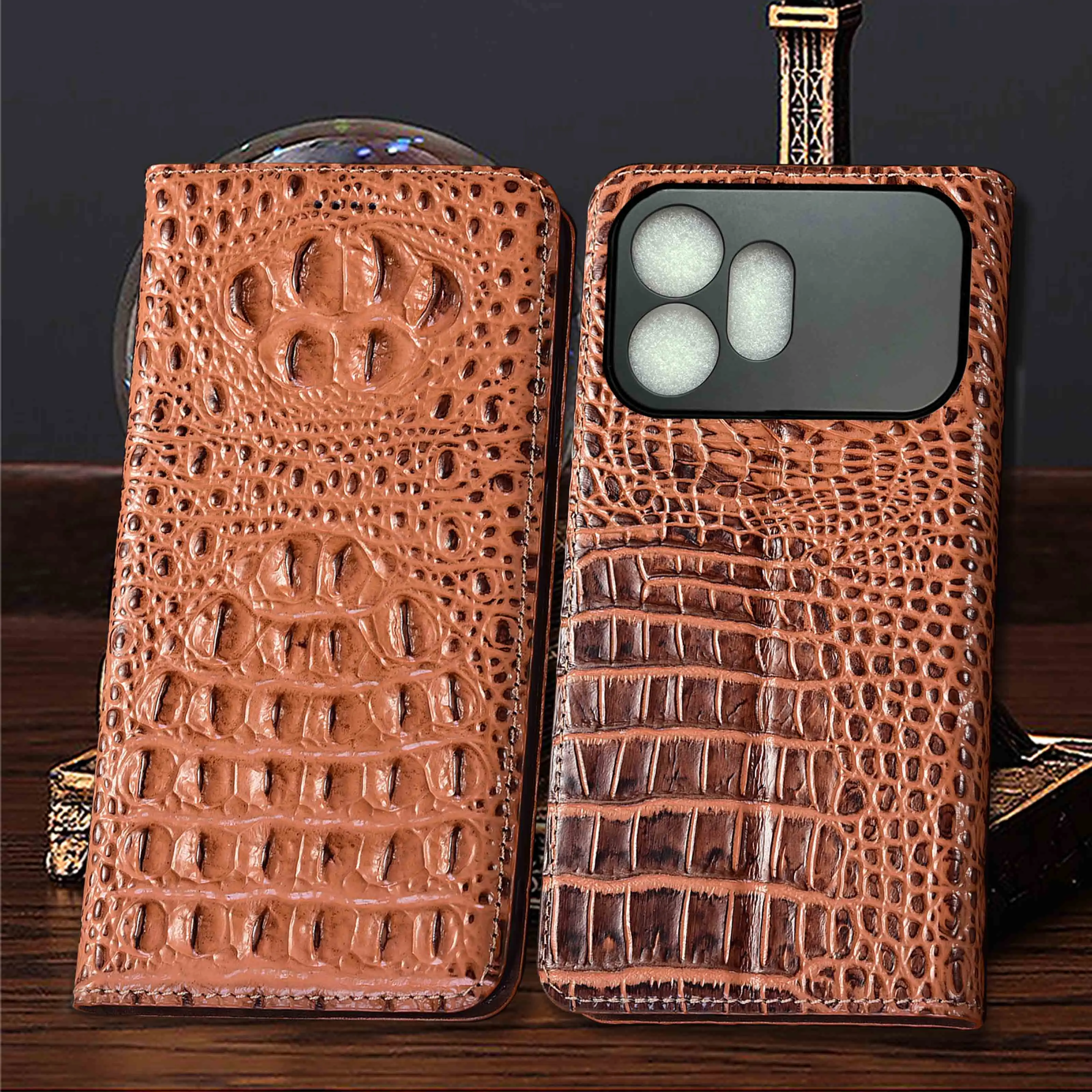 For Honor 80 90 100 200 300 400 500 600 Pro Lite Ultra Smart SE GT Crocodile Claw Pattern Genuine Leather Flip Phone Case NoSlip
