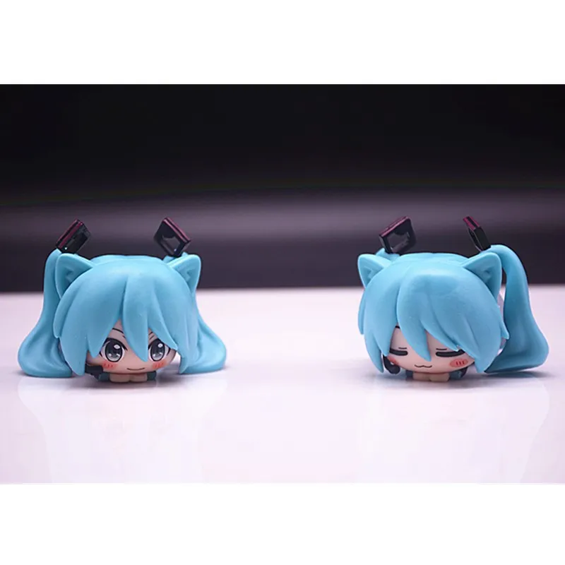 初音ミク猫の耳のフィギュア,PVCモデルのおもちゃ,車の装飾品,qバージョン,カワイイ人形,ギフト,4cm, 6個