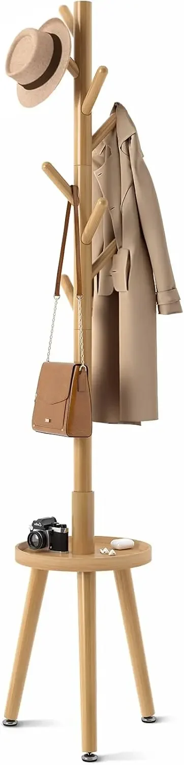 

Coat Rack with 8 Hooks, Wooden Coat Rack Freestanding with Shelf, Coat Tree with 4 Height Options 50.5"-72.6"