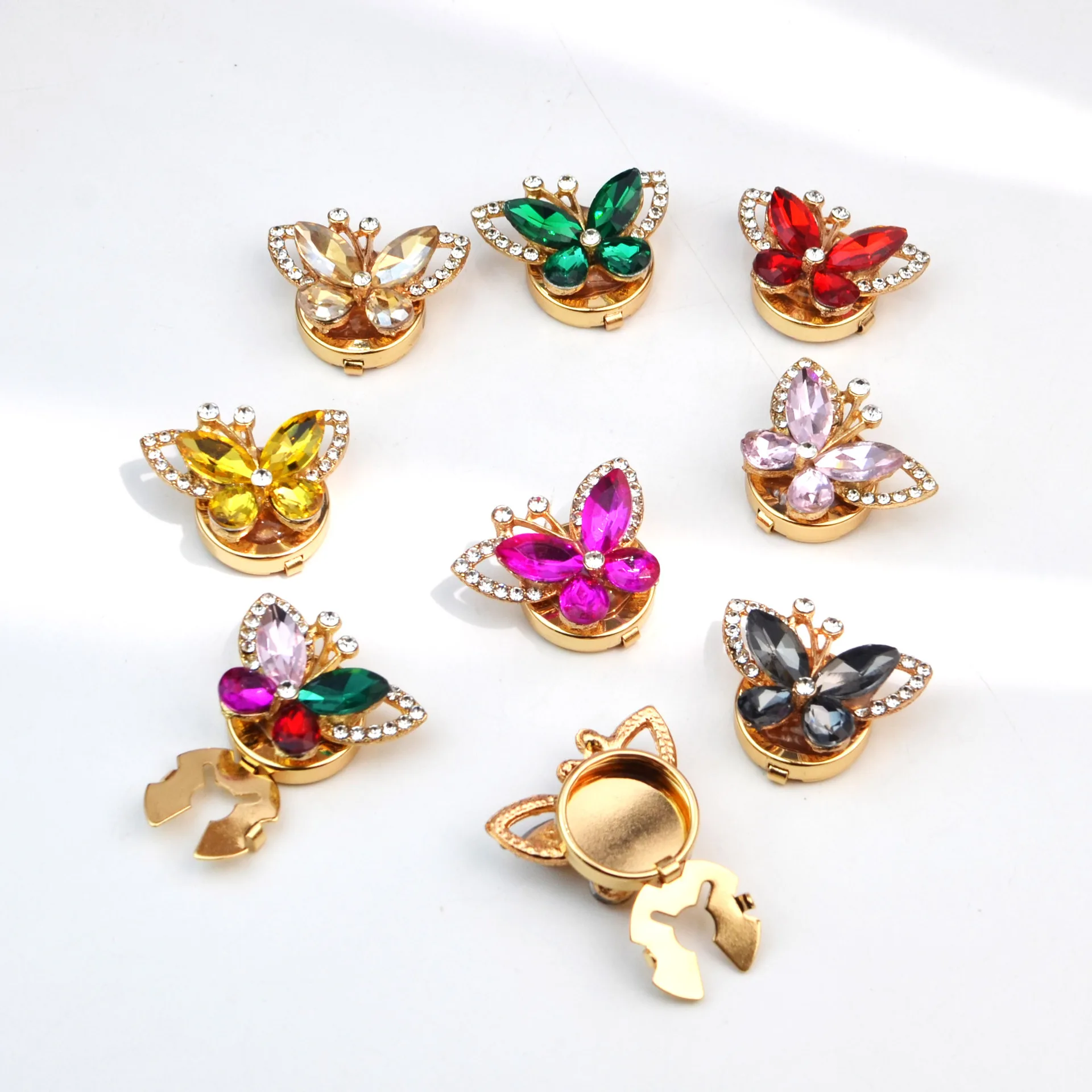 Butterfly Shape Cufflink Covers, Gold Colorful Crystal Cufflink Tops for DIY Cufflinks, Shirt Cuff Decor,Jewelry Accessories