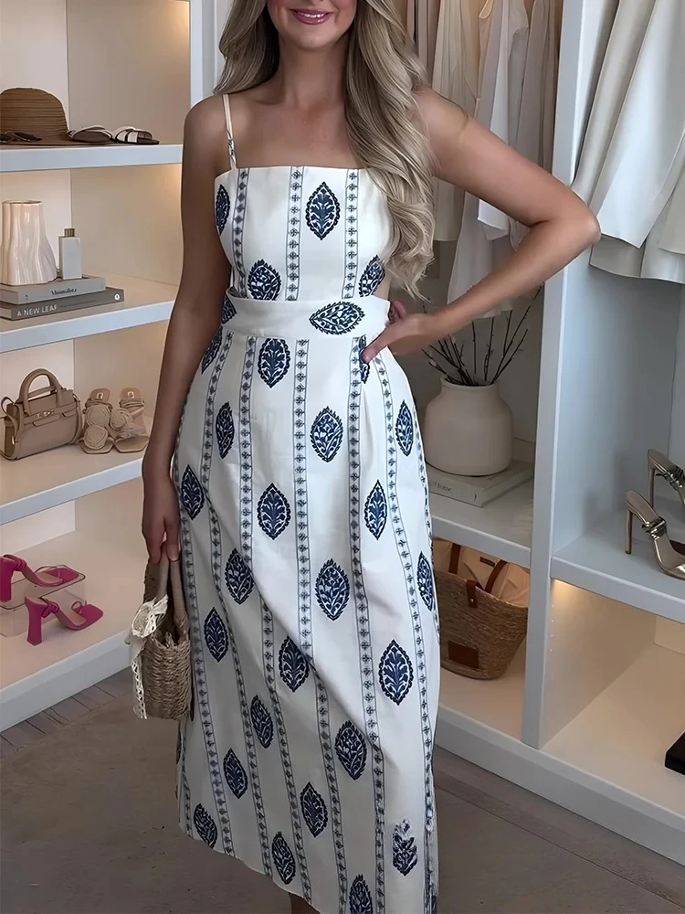 KONDALA Casual Chic Abito da donna Ricamo Cami Senza maniche Backless Cerniera Dritto Abiti lunghi Moda 2025 Abito estivo