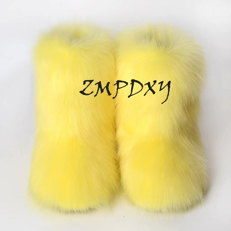 New Design Winter Luxury Warm Shoes Women Multi Colour Fluffy Fuzzy Faux Fur Snow Boots For Ladies Mongolian Long Fur Boots