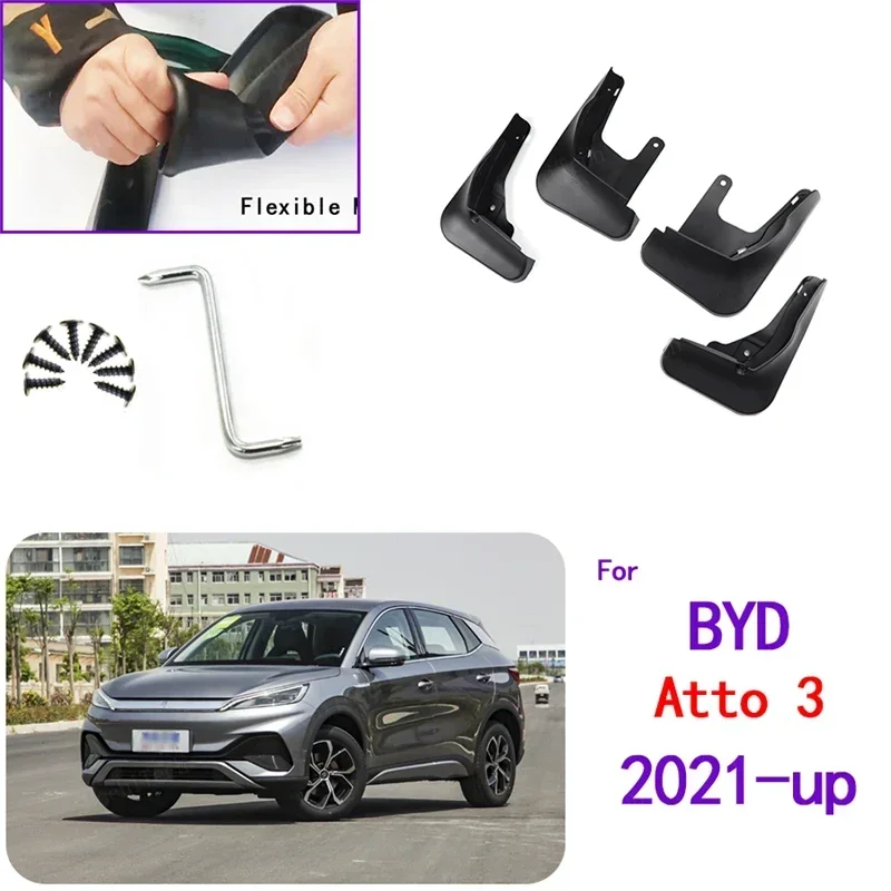 

Mudflaps Mud Flaps Auto Front Rear 4pcs Mudguards Special Fender Mudflaps for BYD Atto 3 Yuan Plus EV 2021-2024 Car Accessories