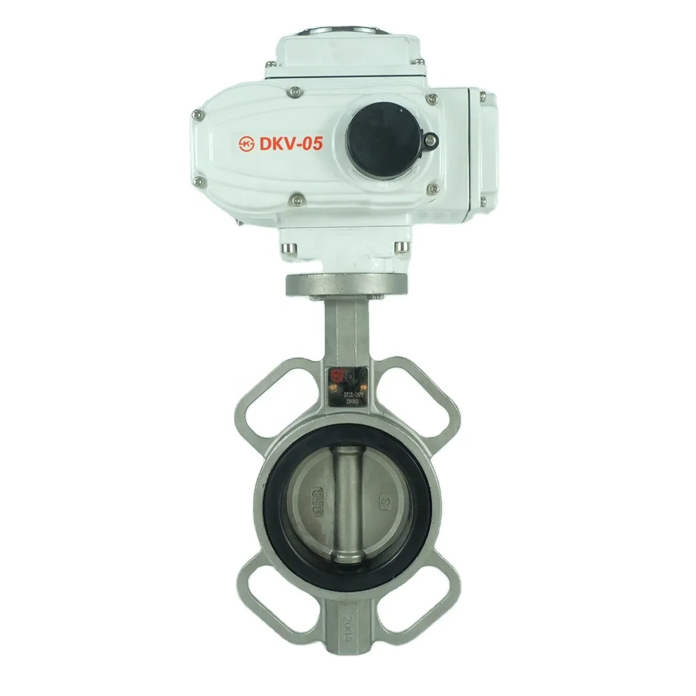 

DKV Electric Butterfly Valve PN 16 Stainless Steel 304 Intelligent Electric Actuator Butterfly Valve 24VDC PTFE Wafer Type