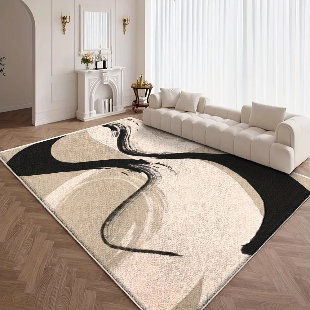 Modern Abstract Ink Flannel Rug Black White Wave Pattern Floor Mat Soft Non-slip Area Carpet for Living Room Bedroom Home Decor