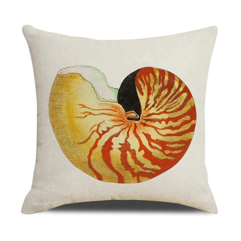 Shell Conch Marine Life Printed Linen Cushion Cover 45x45cm Pillow Covers Summer Home Seat Sofa Car Decorative Throw Pillowcase