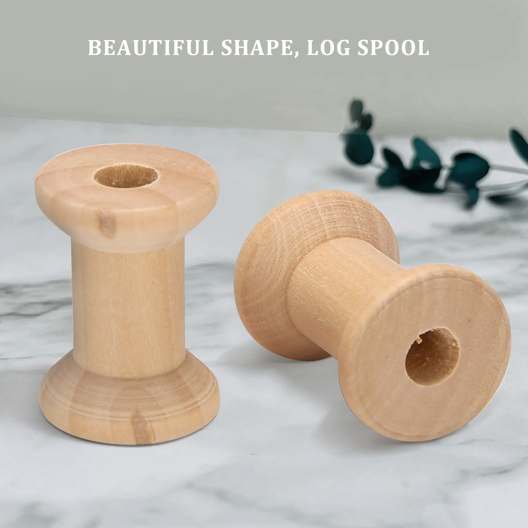 Compatible 10Pcs Wooden Empty Thread Spools Natural Color 29mm x23mm