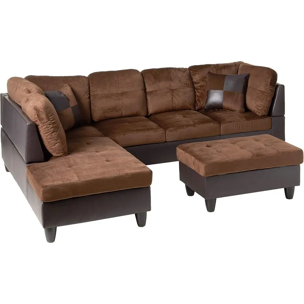 

Brown Leather Sofa Set with Ottoman