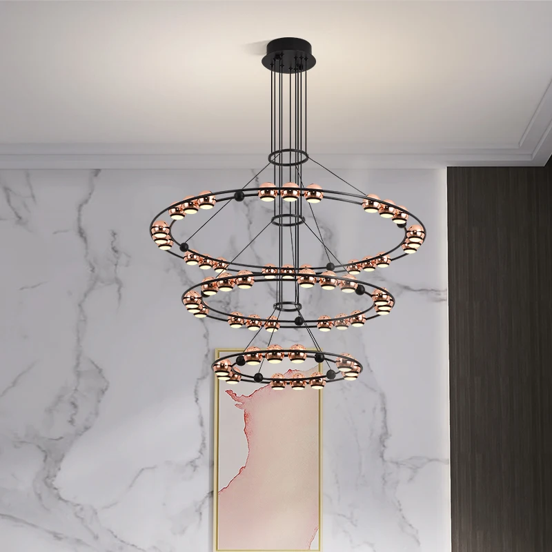 

Post modern light luxury box chandelier villa hall duplex high-rise living room round ball combination lamp hotel restaurant lam