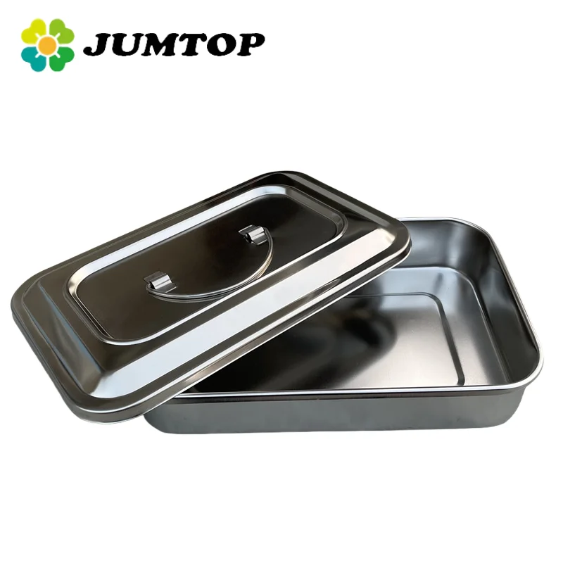 JUMTOP Dental Laboratory Disinfection Tray Instrument Tray 304 Stainless Steel square Tray with Lid