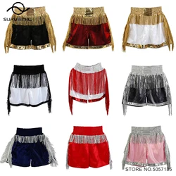 Boxing Shorts High Grade Muay Thai Shorts Men Women Kids Martial Arts MMA Clothes Gold Silver Tassels Fighting Kickboxing Shorts