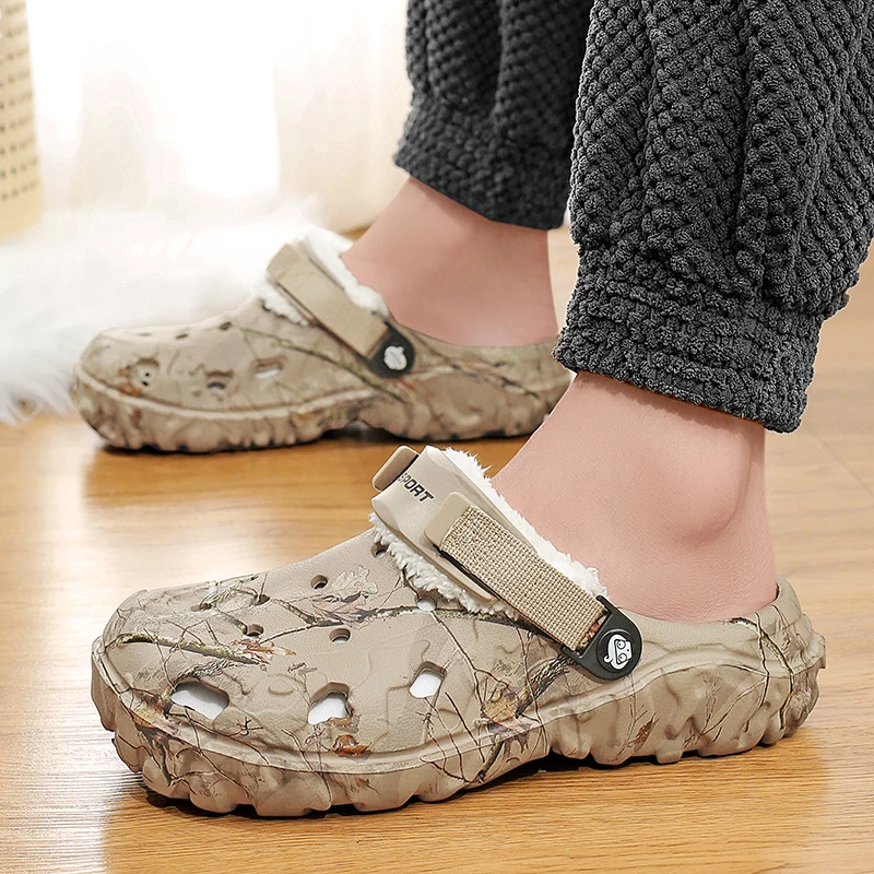 Dropship Winter Garden Clogs Men Warm Slippers Plush Fur Sandals Slides Couples Concise Home Cotton Shoes Outdoor Fluffy Slides