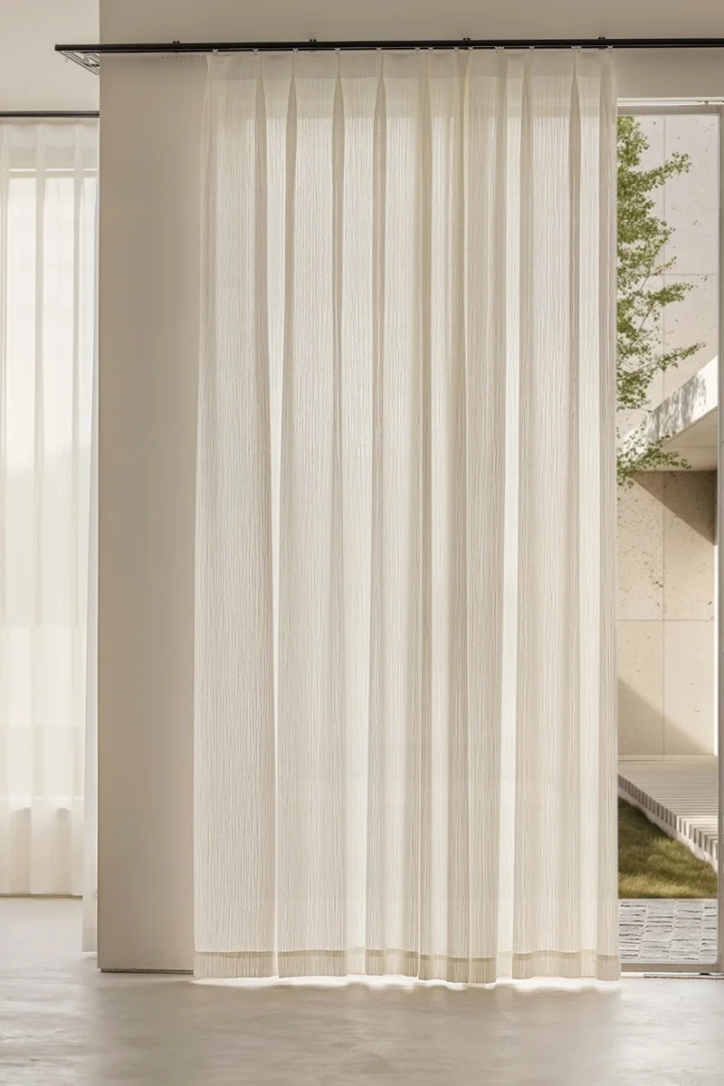 

Modern textured white curtains for bedroom window study window yoga room anti-voyeur white transparent curtains Custom size